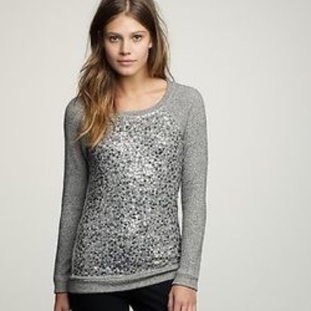 •J.Crew Collection• Haya Gray Sequin Sweatshirt S